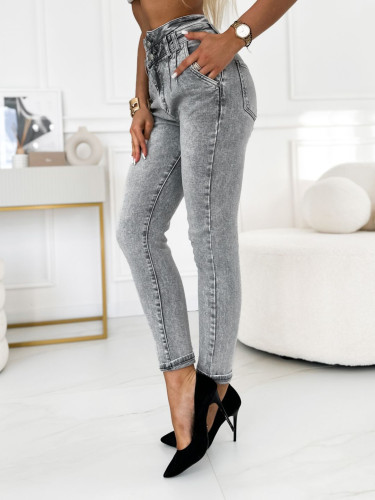 Wygodne Elastyczne Spodnie Szare JEANSY MOM FIT M.SARA
